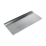 A rectangular metal tray with smooth surfaces and raised edges on one long side, likely made of stainless steel and suitable for underbar ice bin setups. Its simple, industrial design meets NSF standards for kitchen or utility use. Photographed on white.