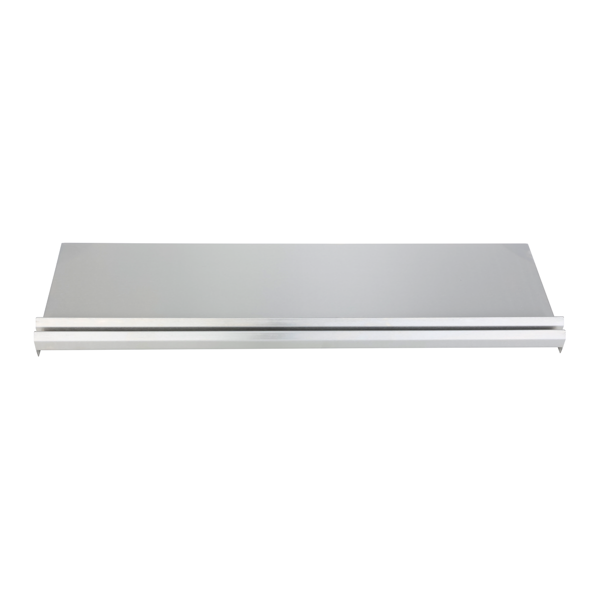 A rectangular Empura Stainless floating shelf with a smooth, reflective surface and minimalist design, shown against a white background. The shelf features a slim, seamless appearance with a front edge accent, reminiscent of an underbar ice bin.