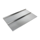 A rectangular Empura Stainless metal sheet with two raised parallel ridges running lengthwise along the top surface, placed on a white background. The smooth, reflective finish and ridges resemble a sliding cover for an Underbar Ice Bin.