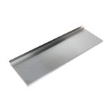 A rectangular sheet of smooth, shiny Empura Stainless metal with a raised edge along one long side, resembling a sliding cover for an underbar ice bin, photographed on a white background to highlight its reflective surface and clean lines.