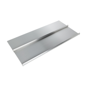 Stainless silver metal shelf with raised edges, ideal for use alongside an underbar ice bin or units with a sliding cover, on a white background.