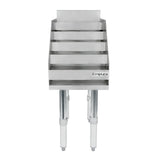 A stainless steel commercial kitchen rack with four slanted shelves and two sturdy legs, labeled “Empura” on the right side. This metallic design also works well as a liquor display stand for organizing bottles, trays, or kitchen supplies.