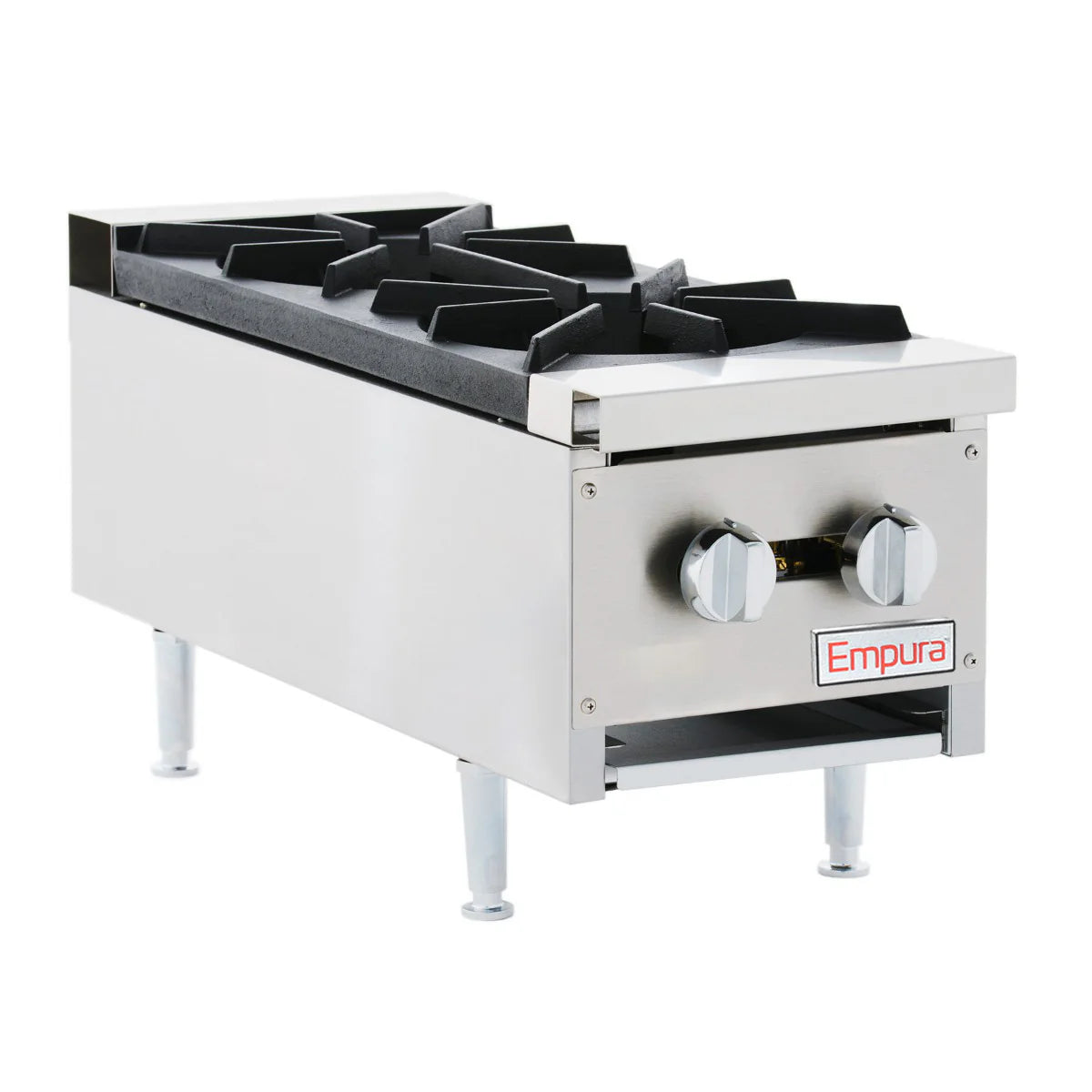 A close-up of a countertop gas hot plate highlights the sturdy design and efficiency perfect for any kitchen setup.
