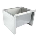 A large, rectangular stainless steel utility sink with deep basin and wide rim, supported by solid side and front panels. This NSF mop sink features an industrial, minimal design ideal for heavy-duty or commercial use, with no visible plumbing fixtures.