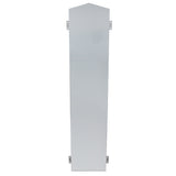 A tall, narrow, rectangular silver metal panel with a pointed top and flat bottom. Four metal brackets, two on each side, are attached for mounting. Smooth and reflective surface—perfect as an Empura gas convection oven stacking kit accessory. Background is plain white.