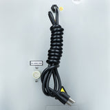 Rear view of the Empura E-MCH350 ice maker showing coiled power cord and labeled water inlet for commercial installation
