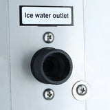Black threaded water outlet fitting on the Empura E-MCH350 commercial cube ice machine for drainage setup