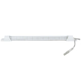 A slim, white LED light bar with a translucent cover is shown, ideal for Empura Refrigeration. It is mounted on two white brackets at each end, and a clear power cable with connector extends from the right side. The background is plain white.