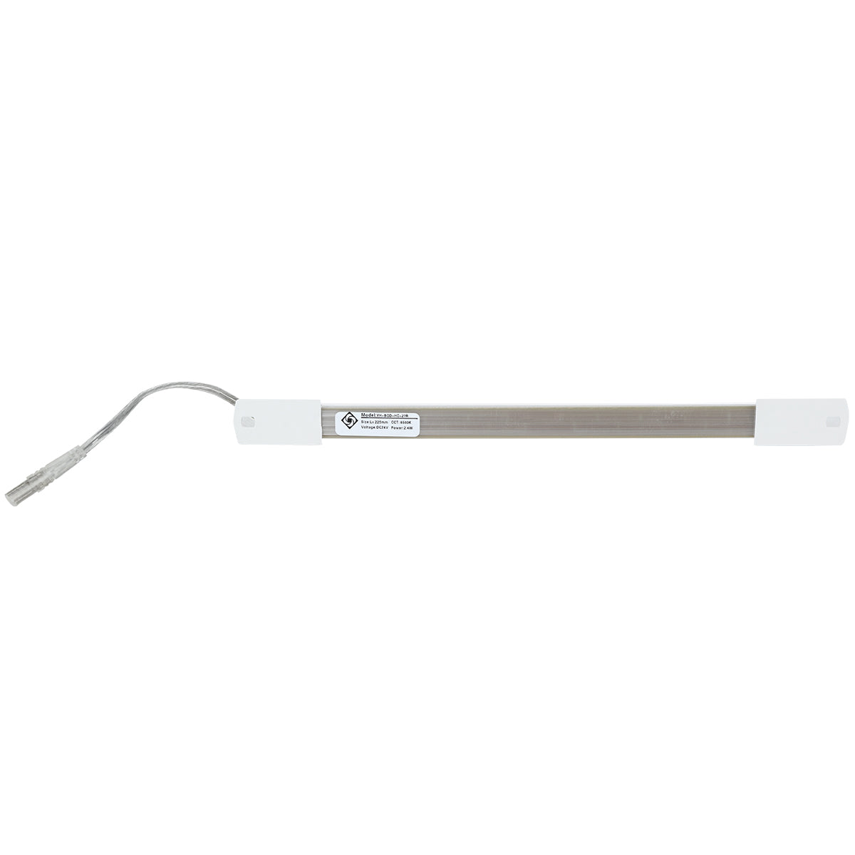 A slim, cylindrical heating element with white rectangular end caps and a metallic center, this Empura Parts component features a short gray cord with a two-pin connector and a safety label at the center. The background is plain white.