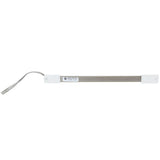A slim, cylindrical heating element with white rectangular end caps and a metallic center, this Empura Parts component features a short gray cord with a two-pin connector and a safety label at the center. The background is plain white.