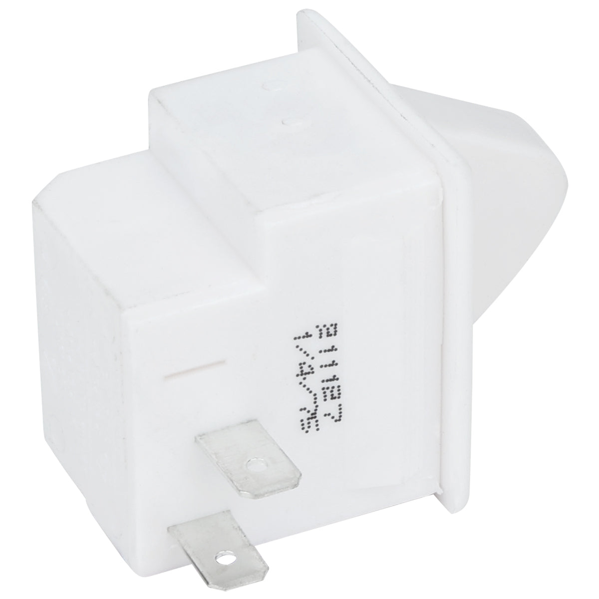 A white rectangular Empura Door Switch (104090013) with two metal prongs and a tab for connections. It features a protruding triangular button and black printed text on the side, viewed against a plain white background.