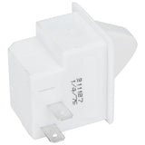 A white rectangular Empura Door Switch (104090013) with two metal prongs and a tab for connections. It features a protruding triangular button and black printed text on the side, viewed against a plain white background.