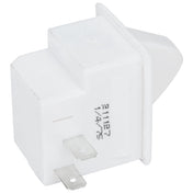 A white rectangular Empura Door Switch (104090013) with two metal prongs and a tab for connections. It features a protruding triangular button and black printed text on the side, viewed against a plain white background.
