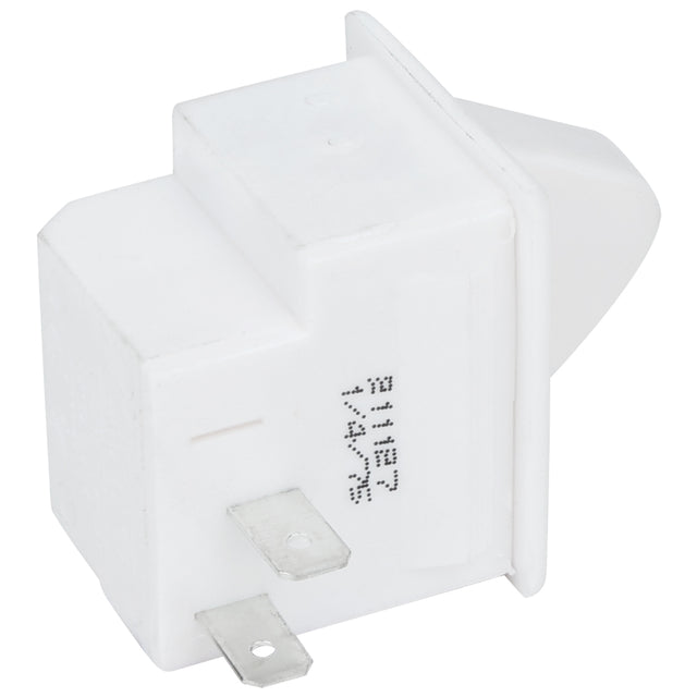 A white rectangular Empura Door Switch (104090013) with two metal prongs and a tab for connections. It features a protruding triangular button and black printed text on the side, viewed against a plain white background.