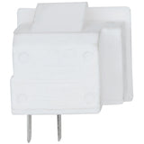 A white, rectangular electrical relay, commonly used in Empura Refrigeration, with two metallic prongs extending downward. The relay has a flat, smooth surface with faint embossed text and a plastic tab on top. Background is plain white.