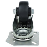 A close-up view of an Empura Parts caster with brake, featuring a black rubber tire and a metal mounting plate. The sturdy bracket holds the wheel securely, with multiple holes for attachment. The upright wheel faces forward.
