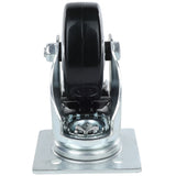 A front view of a single Empura Parts swivel caster with brake, featuring a black rubber wheel and shiny silver metal mounting plate with four holes for screws—ideal for attaching to furniture, equipment, or Empura Refrigeration units for easy movement.
