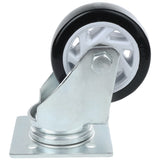 A close-up of a swivel caster without brake with a metal mounting plate. The wheel features a black rubber outer edge, white plastic spoke core, and shiny bracket—commonly used as an Empura Parts replacement for Empura Refrigeration equipment.