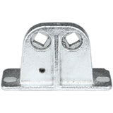 A silver metallic door hinge bracket with two square holes on its vertical face and two round holes at each end of its flat base, designed for mounting structural components. Compatible with Empura Refrigeration units. The surface is textured and slightly reflective.