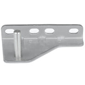 A silver Empura Door Hinge Bracket with a flat base, angled edge, and four rounded rectangular holes along the raised back. A cylindrical peg protrudes vertically near the left side. Smooth, industrial finish; model 107070116 for Empura Refrigeration.