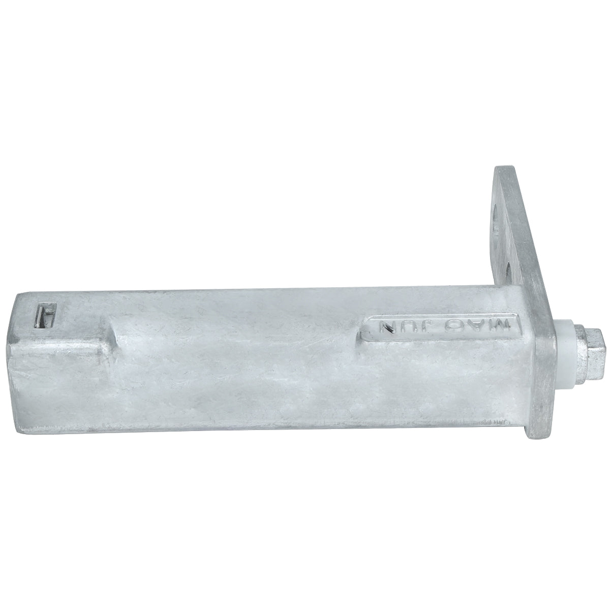 A rectangular metal Empura Parts door spring hinge with a matte, silver finish. One end features a flat mounting plate with two screw holes, while the opposite end is solid with a small slot and “MADE IN” partially visible on the side.