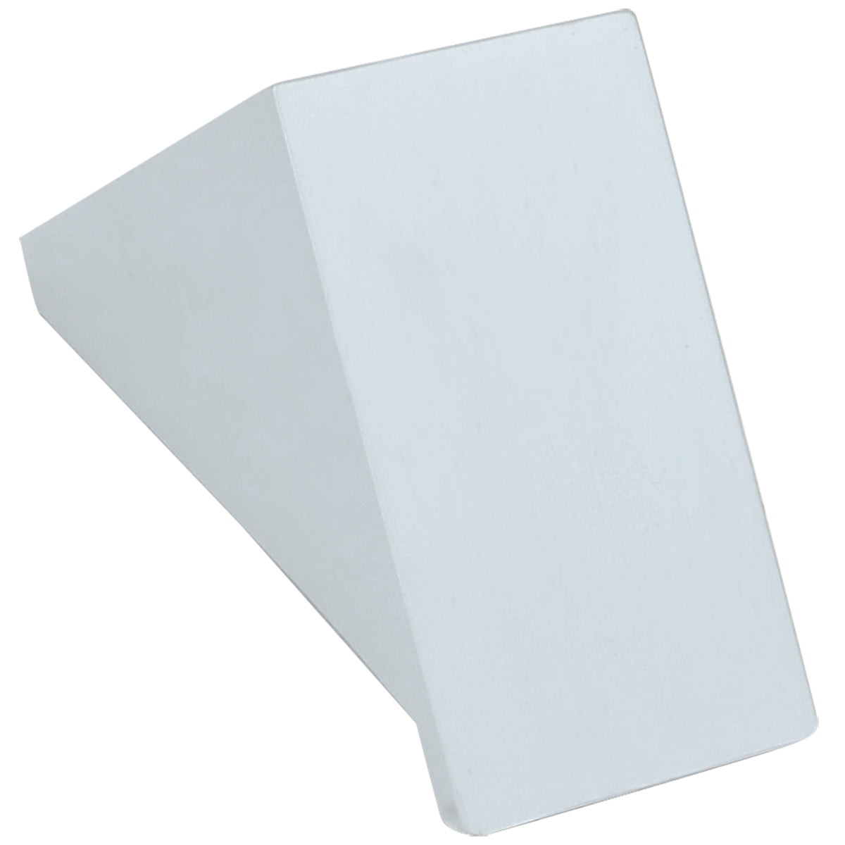 A white, solid, wedge-shaped doorstop with a smooth surface is shown. Its rectangular face, resembling designs found in Empura Parts like a Door Hinge Bracket, tapers to a thinner edge. The background is plain and white.