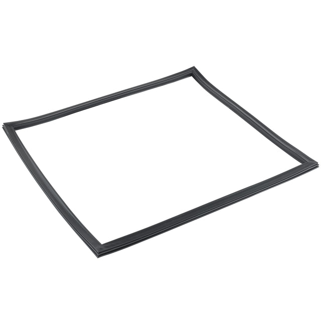 A black, flexible rubber door gasket forms a square frame with slightly uneven edges, lying flat on a white surface. The Empura Refrigeration E-KPP93 gaskets corners are defined but not sharply angled, giving it a simple and utilitarian look.
