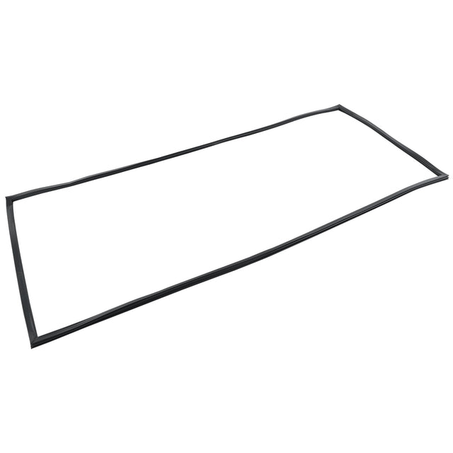 A long, thin, black rubber door gasket with an irregular rectangular shape is shown on a white background. The E-KB25WR gasket appears flexible and is likely used for sealing Empura Refrigeration units, windows, or automotive parts.