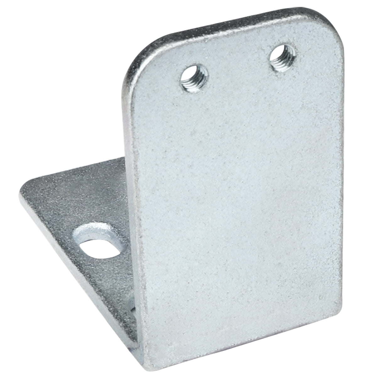A metallic L-shaped door hinge bracket with a flat base and upright section, compatible with Empura Refrigeration models. It features mounting holes and an E-KB25WR galvanized finish for durability.