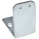 A metallic L-shaped door hinge bracket with a flat base and upright section, compatible with Empura Refrigeration models. It features mounting holes and an E-KB25WR galvanized finish for durability.