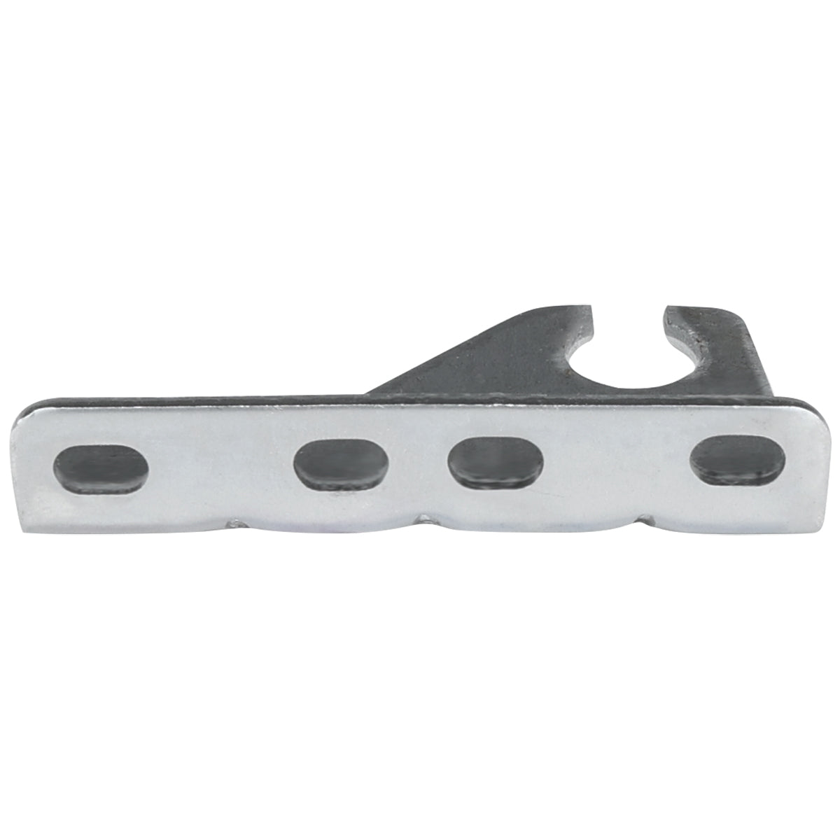 A metal door hinge bracket with a flat base featuring three oval holes and an upright section ending in a U-shaped notch. This silver Empura Parts bracket appears sturdy and is likely used for mounting or securing components.