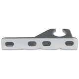 A metal door hinge bracket with a flat base featuring three oval holes and an upright section ending in a U-shaped notch. This silver Empura Parts bracket appears sturdy and is likely used for mounting or securing components.