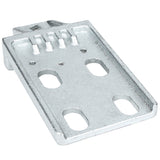 A silver, rectangular metal Door Hinge Bracket, model EGM-75W, with four oval holes and three small raised ridges on one end. The textured surface adds grip. Photographed on a white background, its ideal for Empura Refrigeration units.