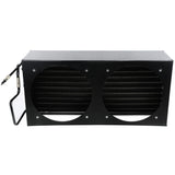 A rectangular metal HVAC evaporator coil unit from Empura Refrigeration with two large circular vent openings on the front. The black casing has visible screws and a connected copper tube, essential for air conditioning or refrigeration systems.