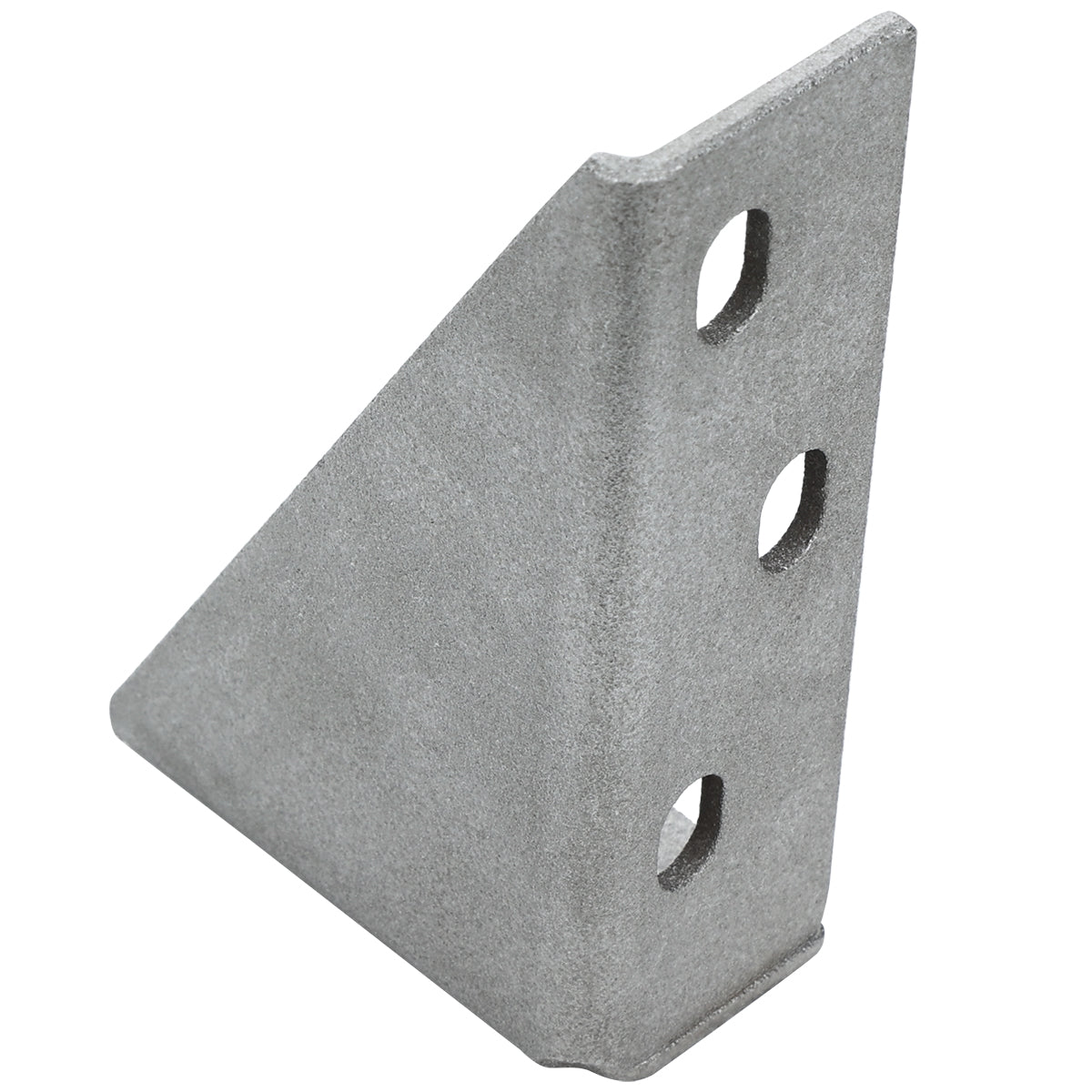 A metal right-angle door hinge bracket with three evenly spaced holes on one vertical side. The textured surface is designed for joining or supporting two surfaces at a 90-degree angle, ideal as an Empura Refrigeration or Empura Parts replacement.