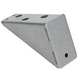 A metallic, rectangular door hinge bracket with a sloped side, four circular holes on the angled face, and one hole on the flat end, shown against a white background. The surface has a matte, textured finish. From Empura Parts.