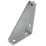 A metal L-shaped Door Hinge Bracket with three oval holes and one square hole for mounting, shown at an angle on a white background. The bracket, used in Empura Refrigeration, features a reinforced triangular gusset for added strength.