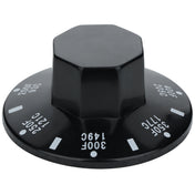 A black Empura Parts knob with white temperature markings from 200°F (93°C) to 350°F (177°C). Featuring a hexagonal grip and round base, this knob is commonly used for controlling Empura Equipment ovens or appliances.