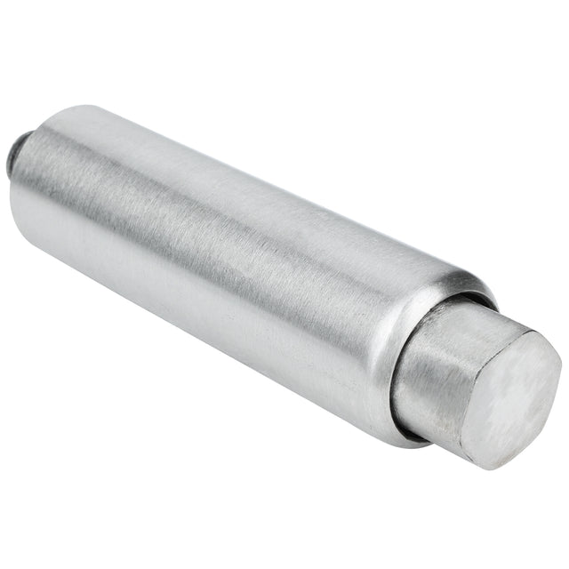 A metallic cylindrical object with a smooth, brushed finish, this item is likely a part of Empura Equipment. One end is flat and squared with a protruding square rod, suggesting it may function as one of the equipment’s legs. Shown on a white background.