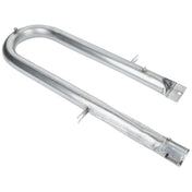 A shiny, metallic U shape burner with a flat mounting plate at one end and two small brackets along its length. The smooth, reflective surface suggests it’s made of stainless steel—ideal as a replacement for Empura Equipment or similar appliances.