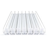 A set of six clear plastic shelf dividers, viewed from above, each featuring a white adjustable front clip and transparent rails—ideal as an add-on accessory for organizing items or pairing with Empura refrigeration units.