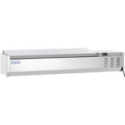 A stainless steel refrigerated countertop prep unit with a digital control panel on the right, ventilation slots, and the Empura refrigeration brand label on the left. The unit is designed for countertop use and features a hinged lid on top.