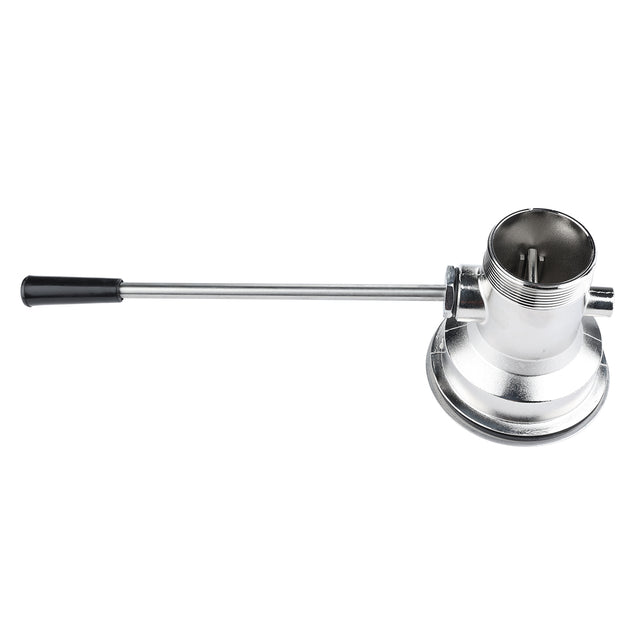 A silver stainless steel tool with a long handle ending in a black grip, attached to a cylindrical base with threading inside. The tool is likely an Empura Straight Lever Drain fitting, designed for plumbing or industrial use.