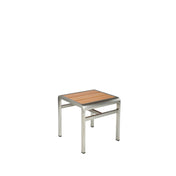 A small square Sid Stool with a metal frame and four straight legs. The seat features two wood-look aluminum slats arranged horizontally, giving a modern, minimalist appearance. The stool is placed against a plain white background.