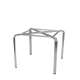 A simple, metallic Zeus Table Base with four straight legs and a frame made of chrome-plated metal tubing, featuring crossbars for support. This dining height stand has an open design with no top, sides, or bottom panels, placed against a white background.