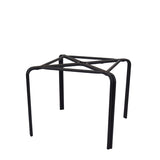 A minimalist, black Zeus Table Base with four straight legs and a crisscross support structure at dining height, photographed against a plain white background. There is no seat attached to the cast aluminum frame.