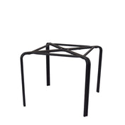 A minimalist, black Zeus Table Base with four straight legs and a crisscross support structure at dining height, photographed against a plain white background. There is no seat attached to the cast aluminum frame.