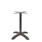 The Zak Table Base features a modern, functional black cast aluminum frame at dining height, with a central cylindrical support, four outward-curving legs for stability, and a four-pronged mounting plate for easy tabletop attachment. Suitable for home or commercial use.