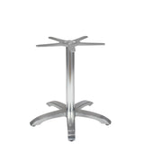 The Zak Table Base features a cast aluminum central support and four curved legs for stability. Its smooth, brushed finish delivers a modern, industrial look, perfect for outdoor/indoor use. Four projecting arms at the top allow easy tabletop attachment.