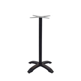 The Zak Table Base features a sturdy, black cast aluminum central column with four curved legs. Its cross-shaped top plate is perfect for attaching a tabletop, making it ideal as a bar height table base for small to medium-sized tables.